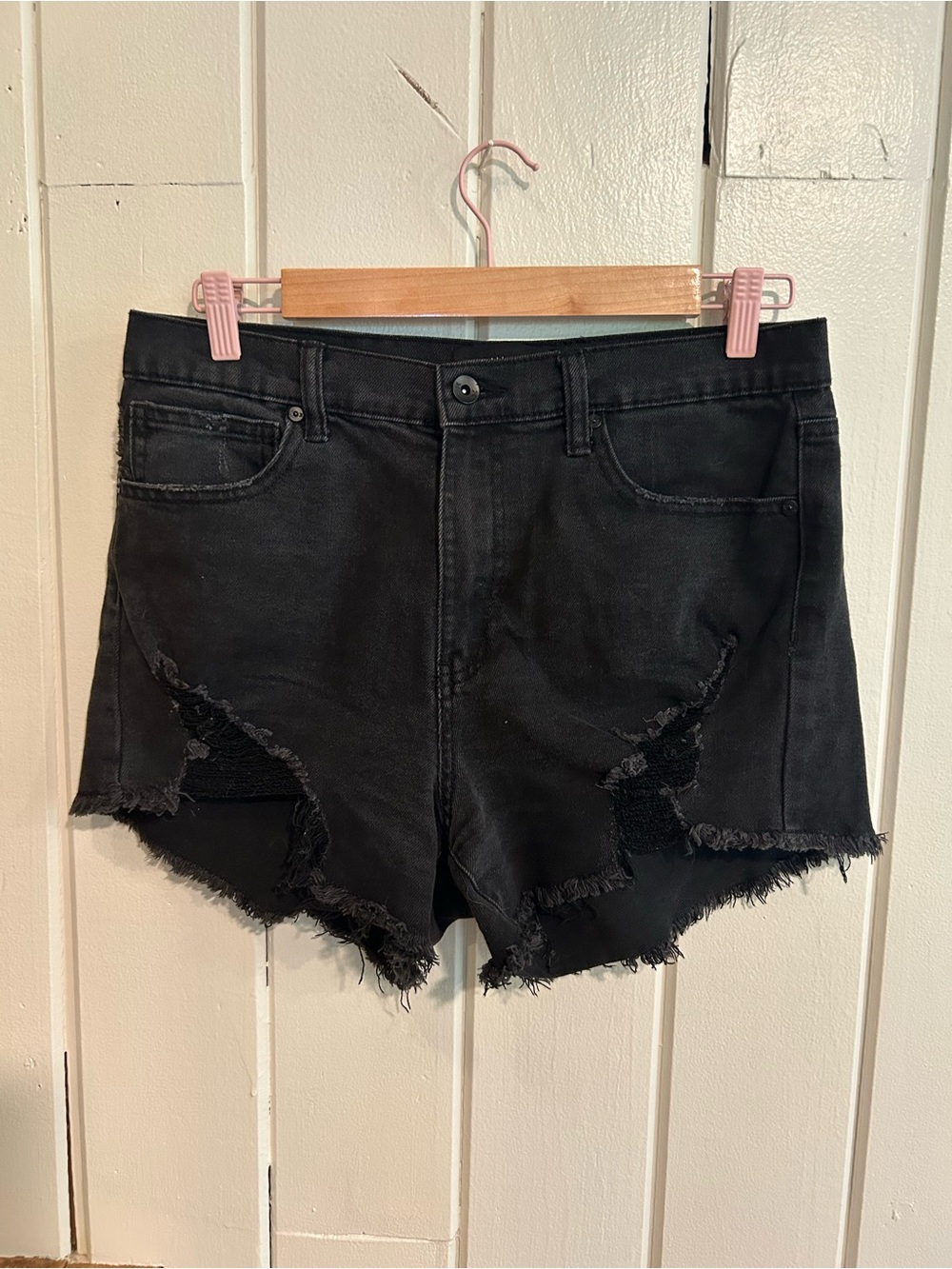 Black Distressed Denim Cutoff Shorts